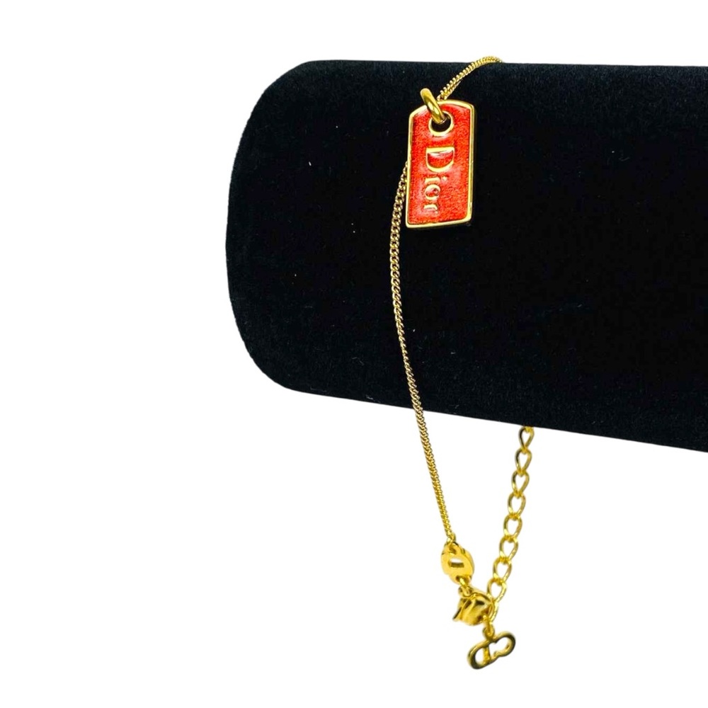 Authentic Christian Dior Gold Tone Red Enamel Tag Charm Bracelet – - Picture 2 of 10